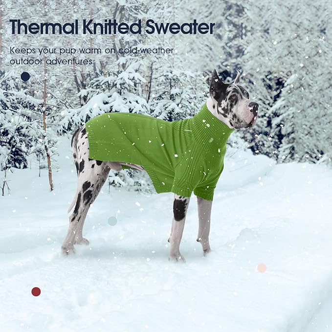 IECOii Dog Sweaters For Medium Dogs Girl Boy,Holiday Knit Doggy Sweatshirt with Sleeve,Turtleneck Thick Warm Dog Sweaters for Winter,Pullover Knitwear for French Bulldog,Boston Terrier (Grass green,L)