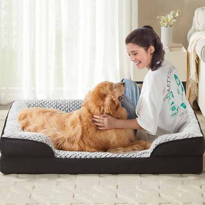Orthopedic Dog Bed for Extra Large Dogs, Egg Crate Foam Bed for Extra Large Dogs, Equipped with Removable Waterproof Pillow Cover and Anti-Slip Bottom, Pet Bed