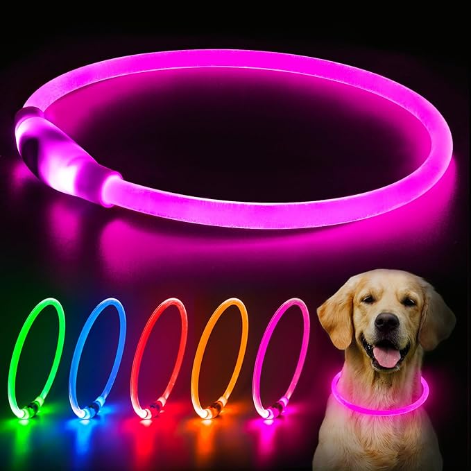Flashseen LED Dog Collar, USB Rechargeable Glowing Lighted Up Collar, Cuttable Water-Resistant TPU Safety Collar Lights for Small Medium Large Dogs