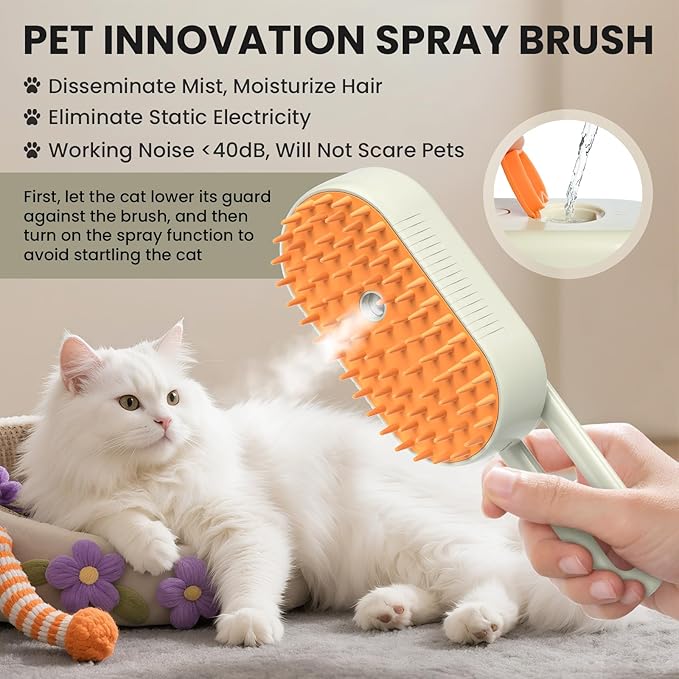 4 in 1 Cat Steam Brush for Shedding, Rechargeable Steam Brush with Foldable Handle, for Cats and Dogs Massaging and Cleaning, Multifunctional Hair Removal Comb (Cream)