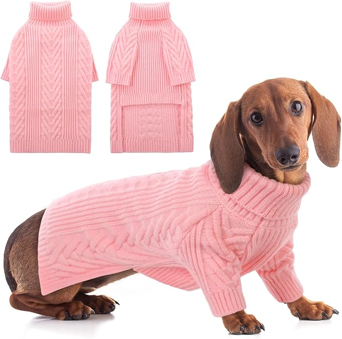 ASENKU Dog Sweater, Dog Sweaters for Medium Dogs, Warm Pullover Doggie KnitTurtleneck Warm Clothes for French Bulldog, Boston Terrier(Pink, M)