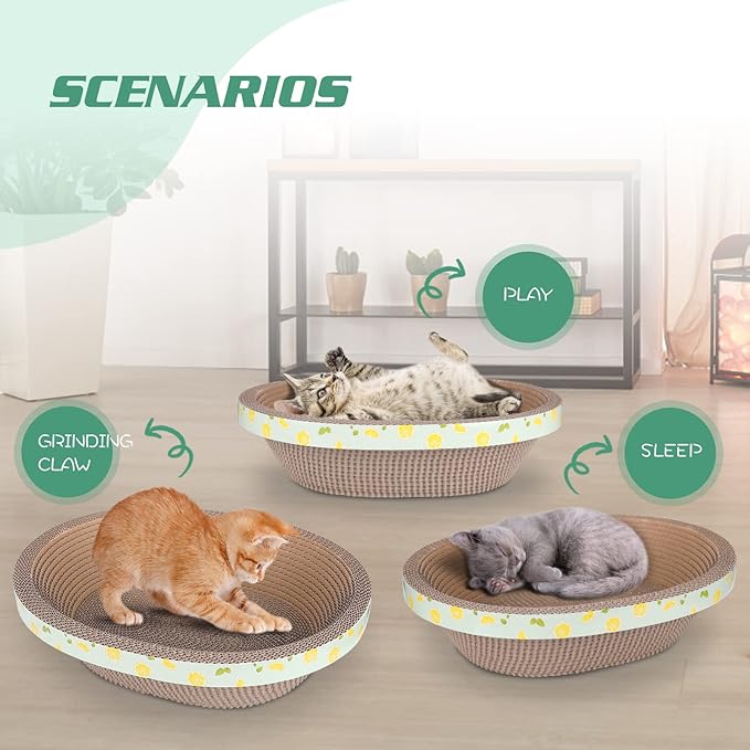 Oval Cardboard Cat Scratcher Bed Lounger Couch for Indoor Cats, Corrugated Cat Scratching Pad Box Durable, Cat Scratch Lounge Furniture Protection (17.32 Inch)