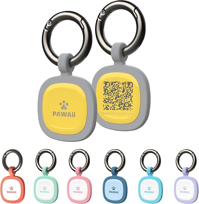 Pawaii QR Code Pet ID Tag, Silent Silicone Dog ID Tag, Modifiable Pet Online Profile, Free Online Pet Page Emergency Contact, Scan QR Receive Instant Pet Location Alert Email, 1Pack (Yellow)