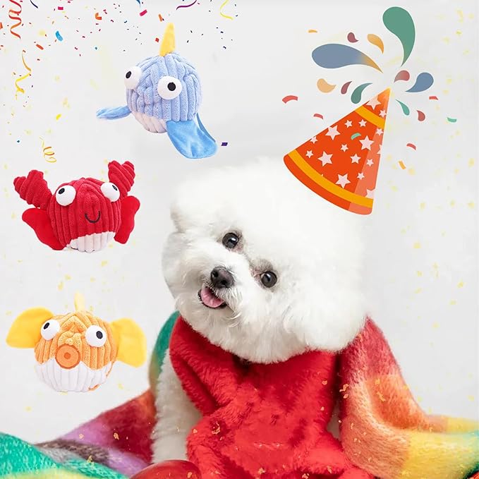 Squeak Dog Toys for Aggressive Chewers, No Stuffing Squeak Dog Chew Toys for Aggressive Chewers, Interactive Dog Toy Ball with Crinkle Paper for Medium Dogs, Large & Small Breeds (B-Blue Whale)