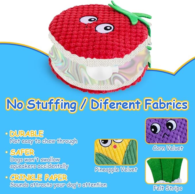 Dog Toys No Stuffing, 8 Pack Dog Squeaky Toy, Crinkle Plush Chew Toy for Small, Medium Breeds, Flat Stuffless Puppy Cute Durable Interactive Toys for Aggressive Chewers