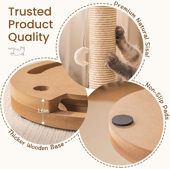 Mewoo Cat Scratching Post, 25'' Tall Cat Scratching Posts with Kitten Toys Cat Ball Track, 3-in-1 Scratch Posts for Indoor Cats, Natural Sisal Cat Scratcher Interactive Toy with Dangling Balls