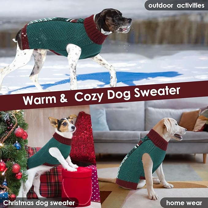 5XL Dog Sweaters for Large Dogs, Thick Turtleneck Sweater with Leash Hole, Easy to Put on Stretchy Christmas Pullover, Dog Clothes for Cozy Home Sleep & Warm Outdoor Walk, Green XXXXXL