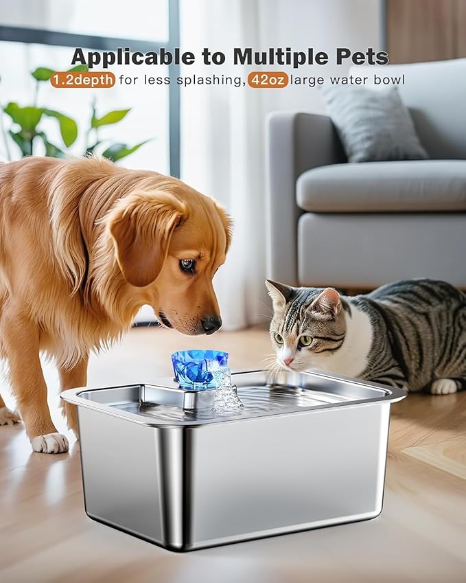 Dog Water Fountain for Large Dogs, tainless Steel 3Gallon Extra Big Pet Fountains, Dog Water Bowl Filter Automatic Dog Bowl Dispenser,Drinking Bowls for Multi Pets, Easy to Clean, Quiet Pump