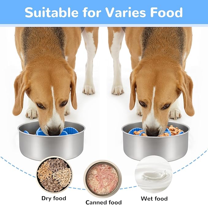 MateeyLife Slow Feeder Dog Bowls Insert with Suction Cups, Cuttable Design for Large & Medium Breeds, Fit for Regular Elevated, Compatible with Metal and Ceramic Dog Bowls for Slow Eating (Blue)