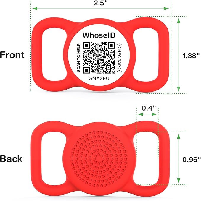 QR Code Dog Tag with NFC, Personalized Pet ID Tag, Silent Silicone Dog ID Tag, Modifiable Pet Online Profile, Multiple Emergency Contact, Scan QR Code Send GPS Location Email (Regular Red)