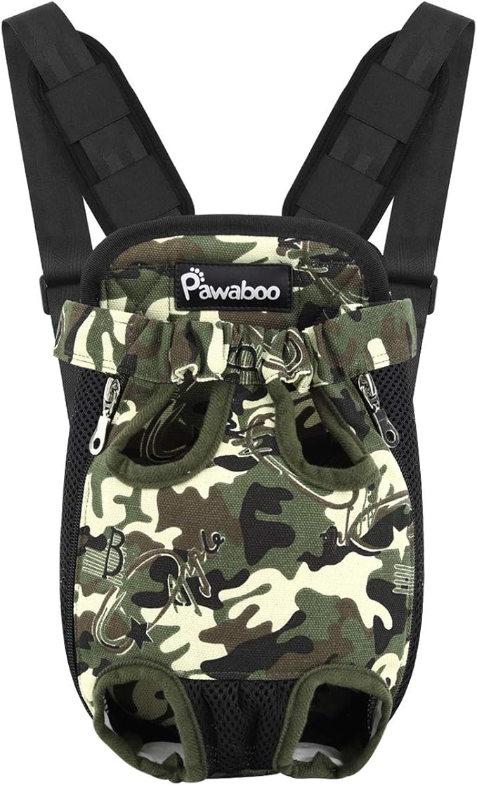 Pawaboo Pet Carrier Backpack, Adjustable Pet Front Cat Dog Carrier Backpack Travel Bag, Legs Out, Easy-Fit for Traveling Hiking Camping for Small Medium Dogs Cats Puppies, Large, Deep Camouflage Black