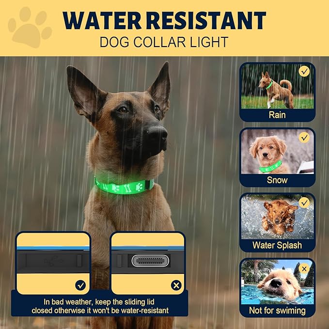 Dog Collar for Night Walk, 3D Light Dog Collars, Adjustable Glowing Collar for Dogs Rechargeable Safety Collar for Small Dogs, Green