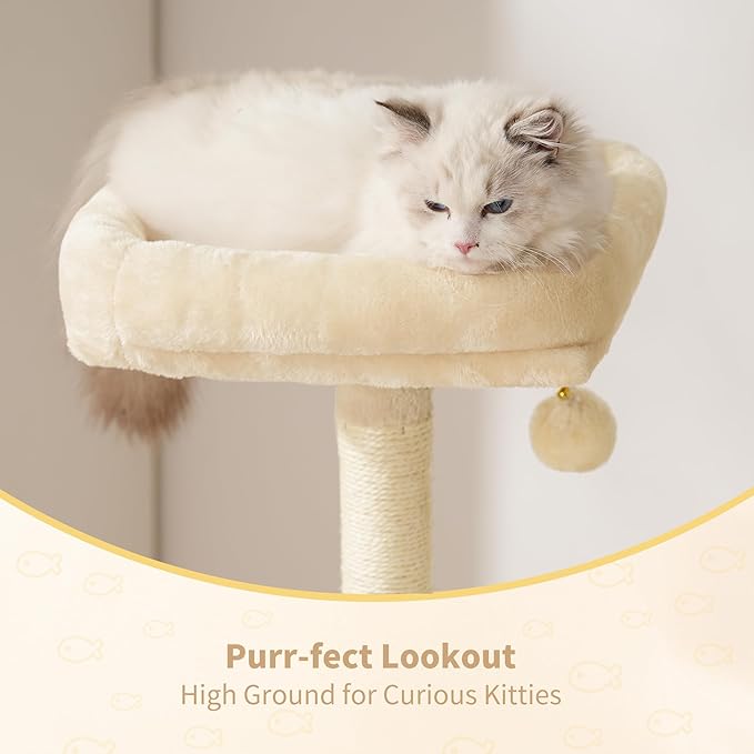 Heybly Cat Tree, 49.2 Inches Cat Tower for Indoor Cats, Spacious Cat House Condo with Hidden Space,Sturdy Steel Tube,Soft Plush Top Perch,Cozy Hammock and Sisal Scratching Posts, Beige HCT200SM