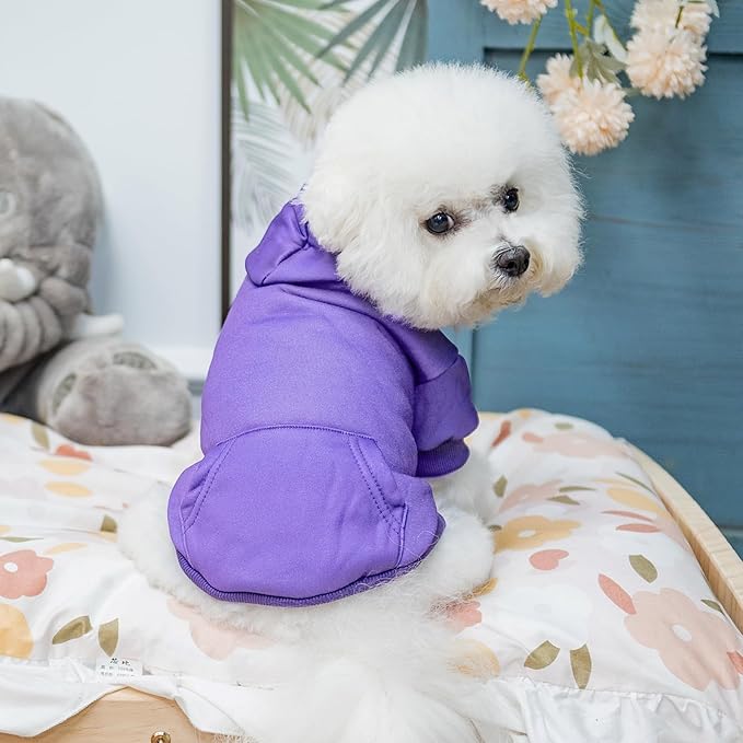 KOOLTAIL Basic Dog Hoodie - Soft & Warm Dog Hoodie Sweater with Leash Hole and Pocket, Dog Winter Coat, Cold Weather Clothes Sweatshirt for Small Medium Large Dogs Puppy Cat Boys Girls Purple SM