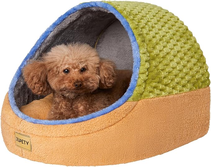 Jiupety Cat Beds for Indoor Cats, Cat Cave Bed and Kitten Bed, Hideway Cat House for Cat & Small Dog with Anti-Slip Bottom, Washable Removable Cushion, L(19"x17"x16"), Green.