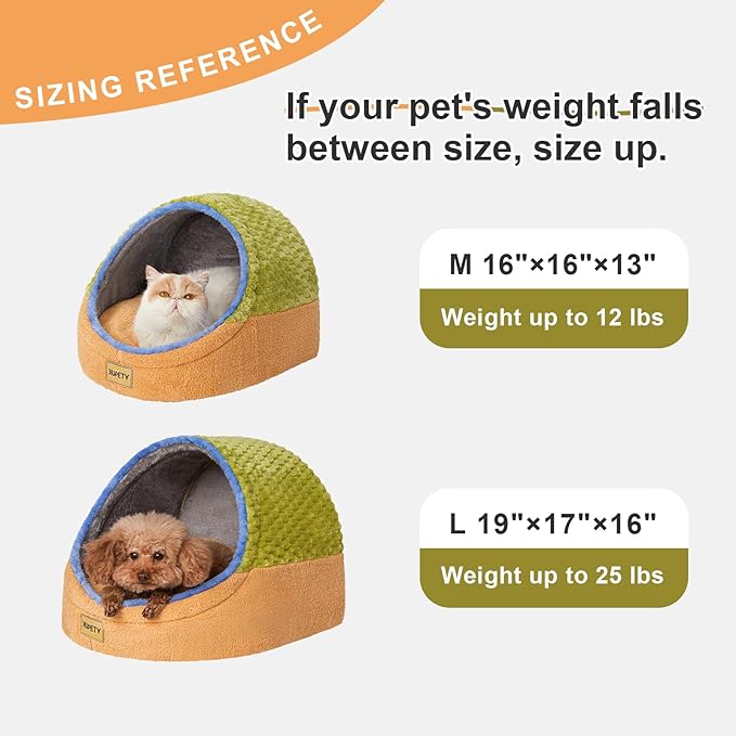 Jiupety Cat Beds for Indoor Cats, Cat Cave Bed and Kitten Bed, Hideway Cat House and Cat Tent with Anti-Slip Bottom, Washable Removable Cushion, M(16"x16"x13"), Green.