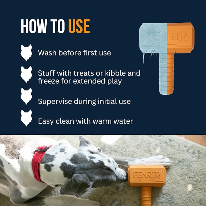 Fenrir Hammer Dog Chew Toy Strong Rubber Stuffable Enrichment Toy for Chewers (Black, Medium)