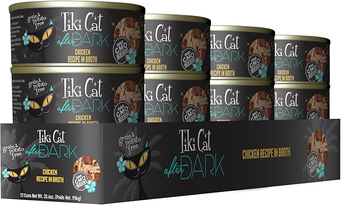 Tiki Cat After Dark, Chicken, High-Protein and 100% Non-GMO Ingredients, Wet Cat Food for Adult Cats, 2.8 oz. Cans (Pack of 12)