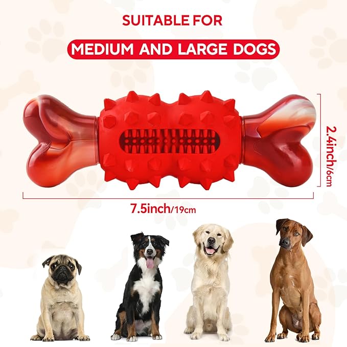 Dog Toys for Aggressive Chewers, Tough Indestructible Dog Chew Toys, Durable Nylon & Rubber Teething Toys for Large Medium Breed, Bone Shape