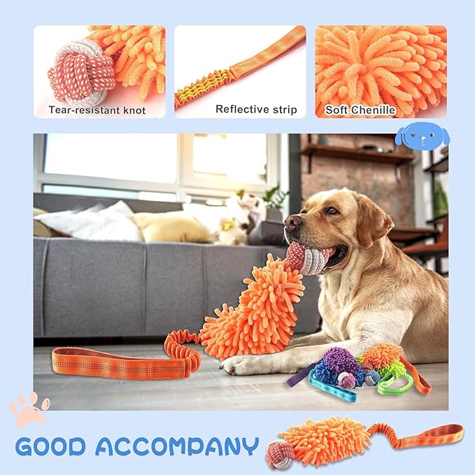 Dog Puppy Toys Dog Squeak Toys Plush Dog Toy with Dog Ropes Knots for Fun and Teeth Cleaning,Tug of War Toys, Puppy Chew Toys, Dog Rope Toys for Training Small, Large Dogs (Orange, Dog Bite Ball Toy)