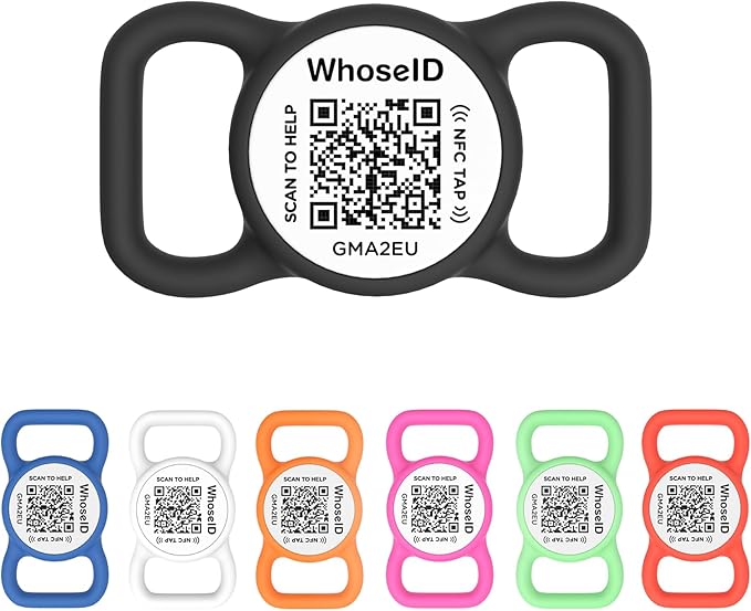 QR Code Dog Tag with NFC, Personalized Pet ID Tag, Silent Dog ID Tag, Modifiable Pet Online Profile, Multiple Emergency Contact, Scan QR Code Send GPS Location Email (Regular, Black&White)