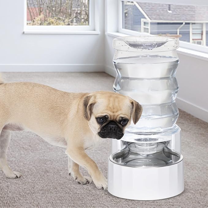 RIZZARI Automatic Gravity Pet Waterer: 7L White Stainless Steel Water Dispenser - 100% BPA-Free - Large Capacity Water Feeder for Cats and Small and Medium-Sized Dogs