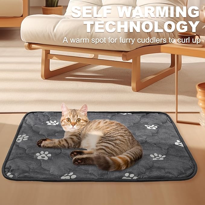 BINGPET 2 Pcs Self Warming Cat Bed for Indoor/Outdoor Cats,Warm Thermal Self Heating Cat Mat Dog Crate Pad with Anti-Slip Bottom Washable,Cozy Cat Dog Pet Heating Pad Blanket for Kitten Puppy 28"×45"