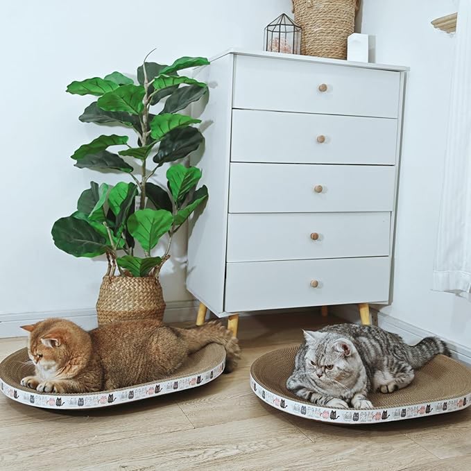 2 Pack Extra Large Cat Scratcher Cardboard, Oval Scratcher Bed Cat Scratch Bowl, Scratching Lounge Couch Round Shaped Nest for Indoor Cats Furniture Protector