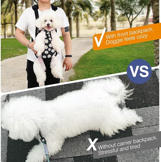 Pawaboo Pet Carrier Backpack, Adjustable Pet Front Cat Dog Carrier Backpack Travel Bag, Legs Out, Easy-Fit for Traveling Hiking Camping for Small Medium Dogs Cats Puppies, Extra Large, Black Daisy