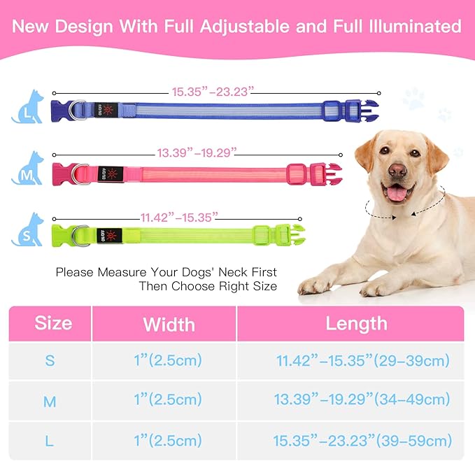 YFbrite Light up Dog Collar, USB Rechargeable LED Puppy Collar Super Bright Adjustable Glowing Dog Lights for Night Walking (Design 2- Pink, Medium)