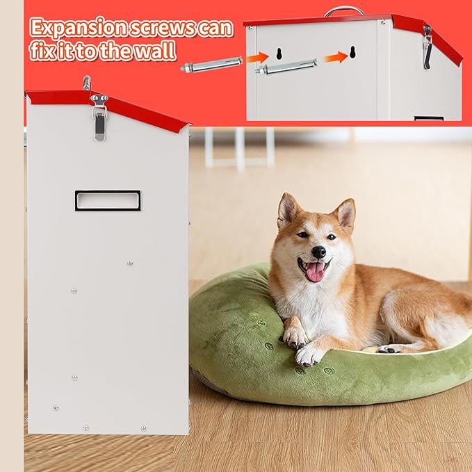 Large Automatic Dogs Feeder with Handle, 25 Lbs Indoor and Outdoor Gravity Dog Food Dispenser Container for Large Breed, 11.5'' L X 9.8'' W X 23'' H Hanging Auto Feeder
