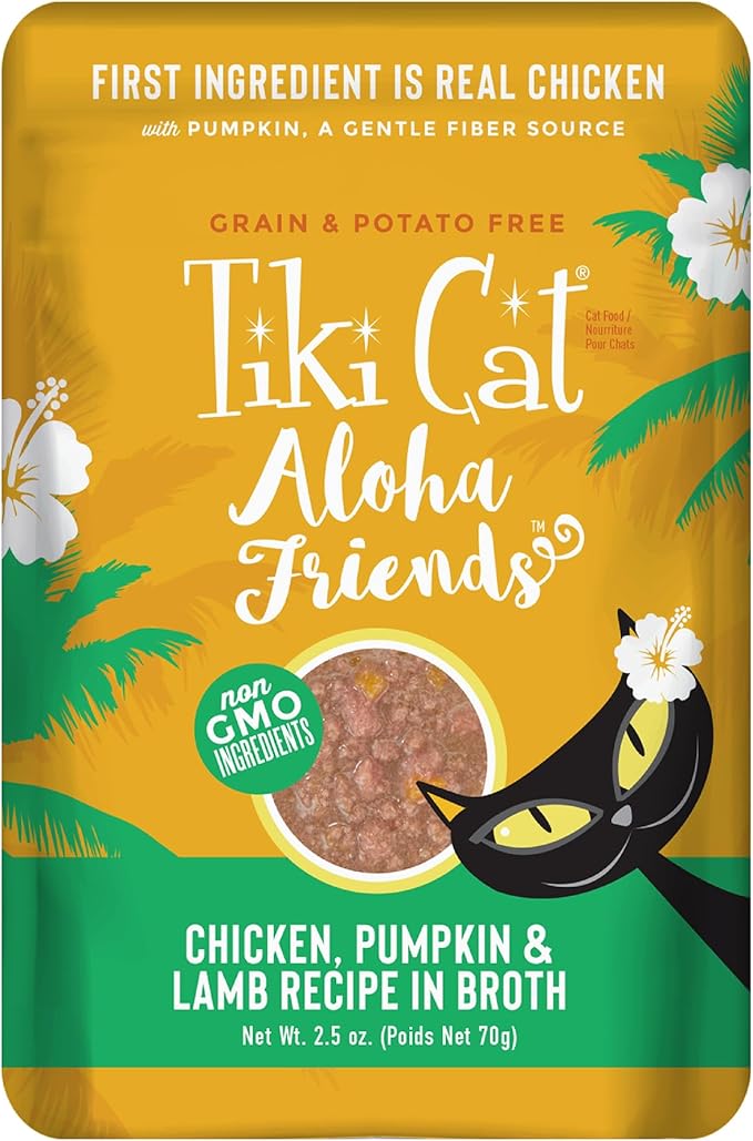 Tiki Cat Aloha Friends, Chicken, Pumpkin & Lamb, Grain-Free & High Moisture, Wet Cat Food for All Life Stages 2.5 oz. Pouch (12 Count)