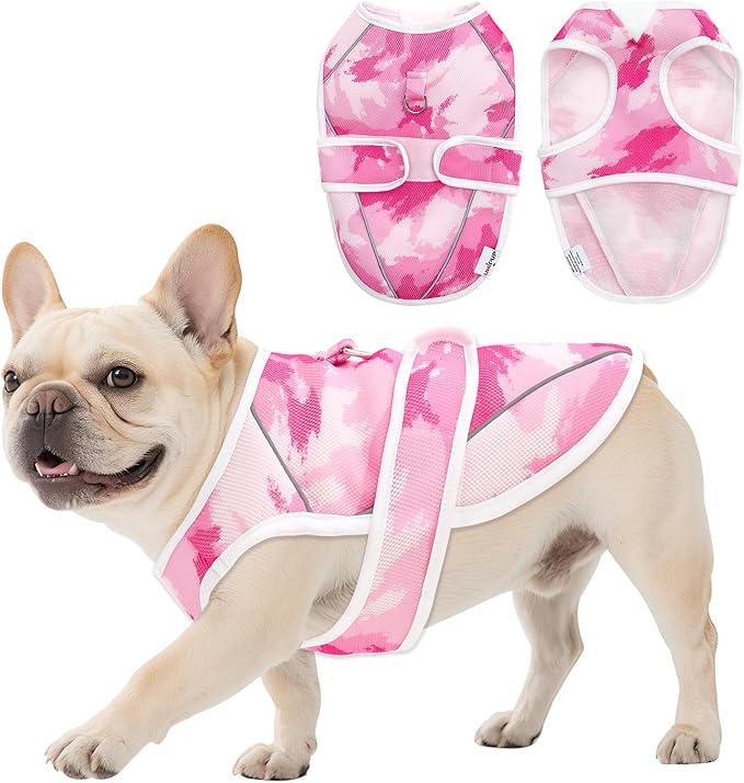 Dog Cooling Vest – Lightweight Pet Cooling Shirt 3D Breathable Mesh, Reflective Strips & UV Protection for Walking, Hiking, Park – Adjustable Fit Dog Cooler Jacket with D-Ring U-DCV01XL