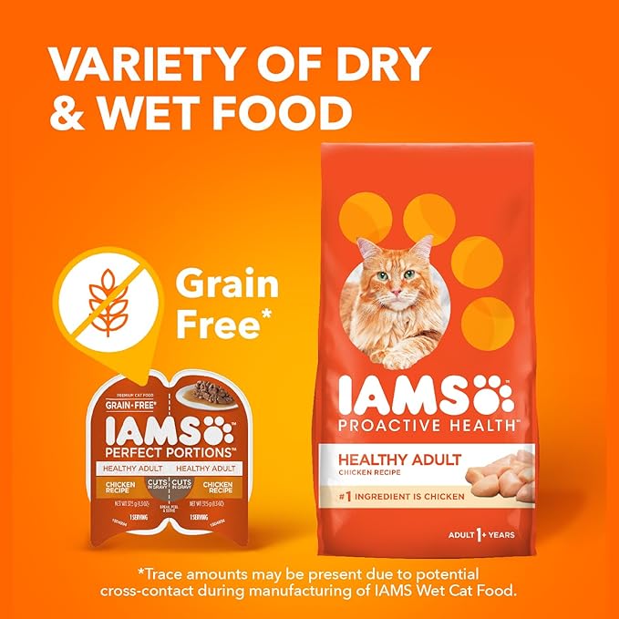 IAMS Perfect Portions Healthy Adult Wet Cat Food Cuts in Gravy, Chicken Recipe, 2.6 oz. Easy Peel Twin-Pack Trays (24 Count, 48 Servings)