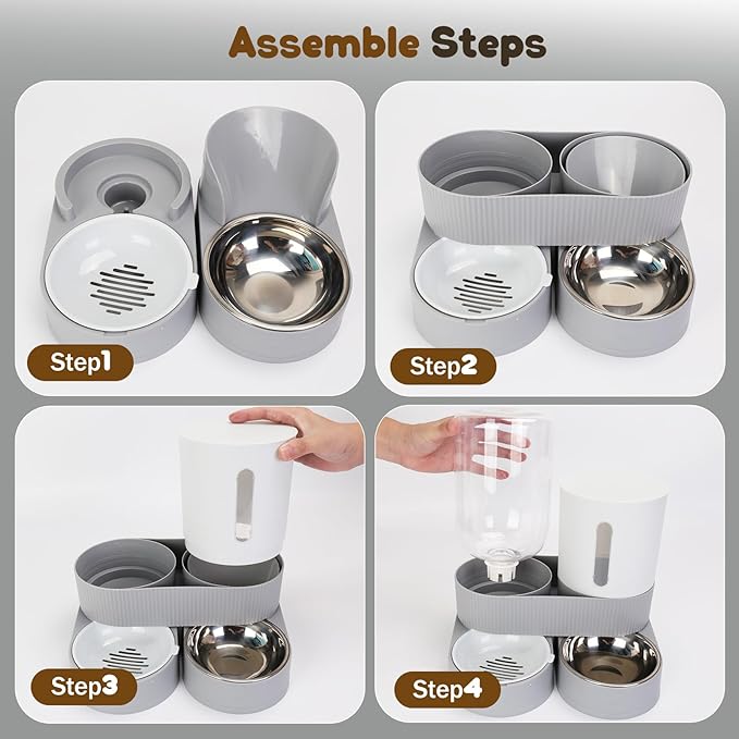 2 in 1 Automatic Dog Feeder and Water Dispenser,All-in-One Gravity 2.6L Pet Waterer, 2.4L Pet Feeder for Small Medium Cats Dogs