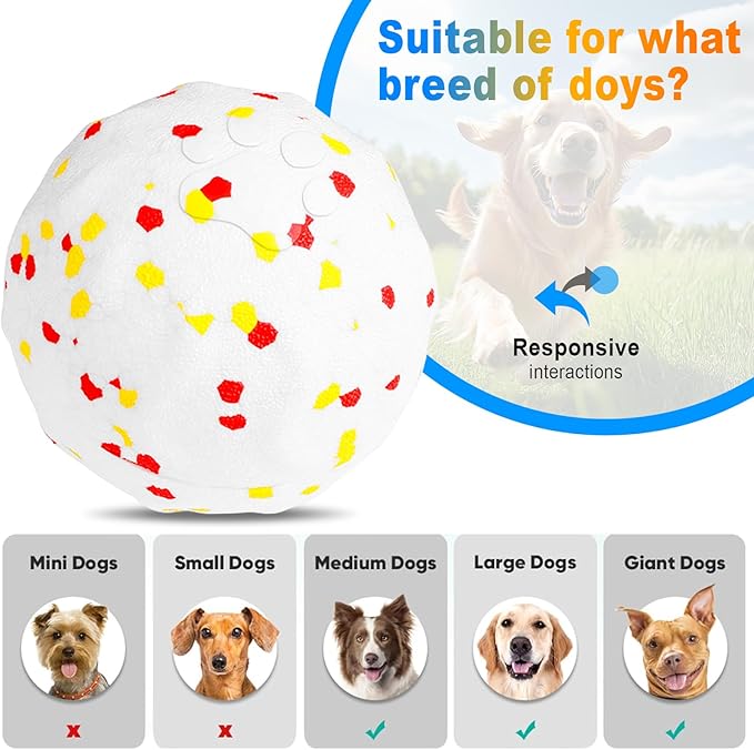 Interactive Dog Toys Ball, Automatic Moving, Bouncing Chew Toys, E-TPU Material, Suitable for Large and Medium-Sized Dogs, Used for Boredom Relief and Daily Training, USB Rechargeable (White)