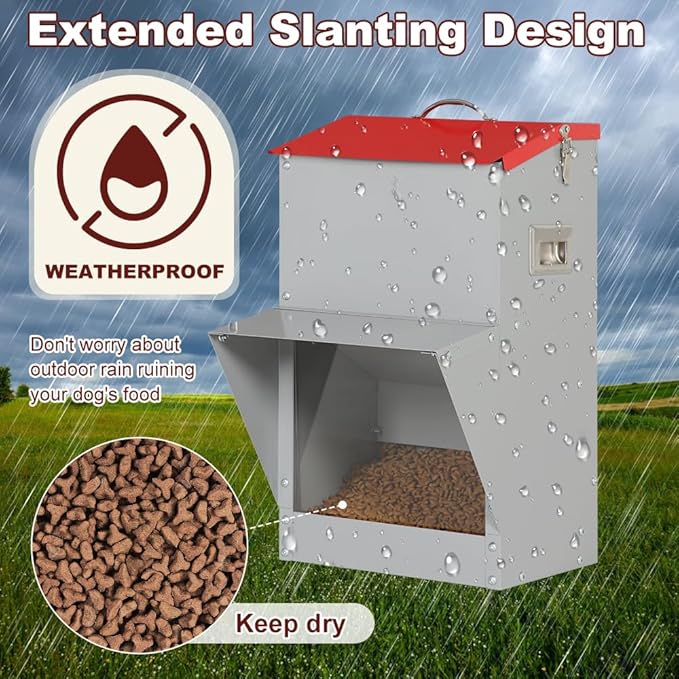 Automatic Dog Feeder with Handle, 25 Lbs Large Capacity Gravity Dog Food Dispenser for Outdoor & Indoor Use, Pet Food Station for Medium and Large Breeds (12'' L X 10'' W X 21.6'' H)