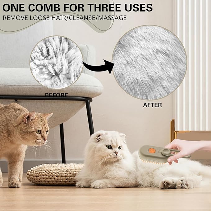 Steamy Pet Brush - Convenient Hair Removal, Easy Collection, Massage Function - Ideal Steam Brush for Cats! (Coffee)
