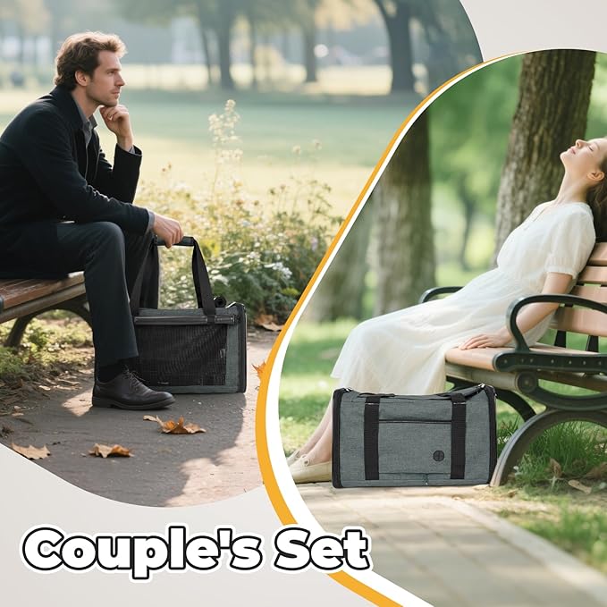 YUDODO 2 Packs 25 lbs Lightproof Soft Sided Pet Carrier for Large Cat & Small Dog Airline Approved Travel Bag Puppy Carriers with Side Pockets & Reflective Mesh, Foldable Portable for Car 2 Grey Green