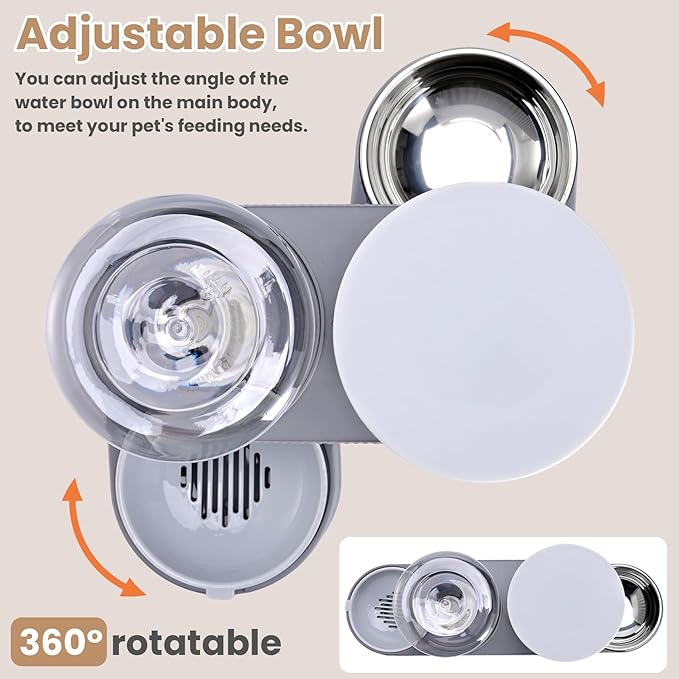 Automatic Dog Cat Water Dispenser Gravity Feeder and Water Dispenser Stainless Steel 2-in-1 Set Large Capacity Dispenser for Pets Dogs, Puppies, Kittens(Grey)