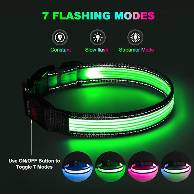 Multi-Color Light up Dog Collar, YFbrite USB Rechargeable LED Puppy Collar Super Bright Adjustable Glowing Dog Lights for Night Walking (Multi-Color, Small)