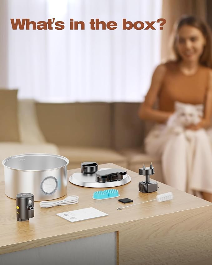 Cat Water Fountain Battery Powered: Cordless Cat Fountain Wireless - Rechargeable Pet Water Fountain Stainless Steel - 108oz/3.2L Automatic Kitty Water Fountain with Motion Sensor - 9 Filters