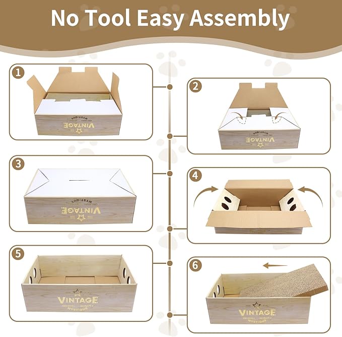 Heavy Duty Cardboard Cat Scratcher Box, Cat Bed with Double-Sided Cardboard Scratch Pad, Interactive Hole Design, Scratch Lounge Bed Suitable for Cats to Rest(Cat Pattern)