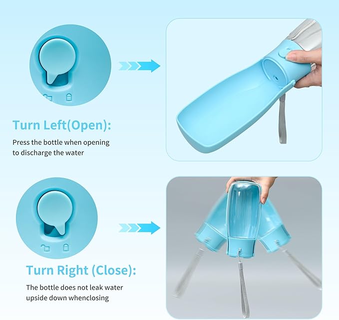 Dog Water Bottle, Leak Proof Portable Puppy Water Dispenser, Travel Puppy Water Bowl, Foldable Transparent Dog Water Bottle for Pets Outdoor Walking, Hiking, Travel, Food Grade Plastic - 19oz Blue