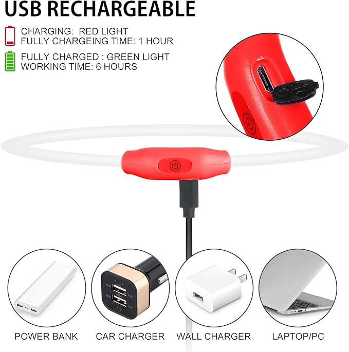 2-Pack LED Dog Collar, Light Up Dog Collars,Rechargeable Dog Lights for Night Walking,Universal, Reusable Safety Necklace for Small Medium Large Dogs RED&Pink