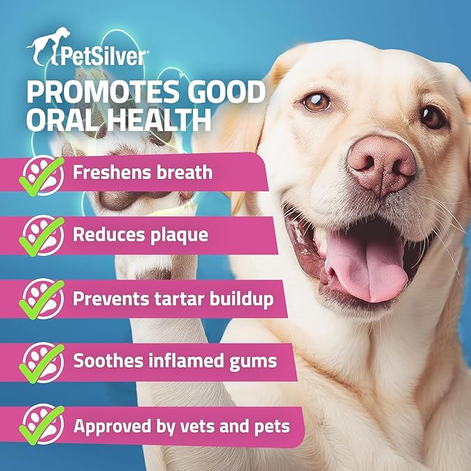 PetSilver Teeth & Gum Spray - Dog Dental & Teeth Cleaning Spray for Plaque & Tartar Build-Up Reduction - Natural Breath Freshener for Dogs & Cats - Patented Chelated Silver - Made in USA - 4oz, 2-Pack