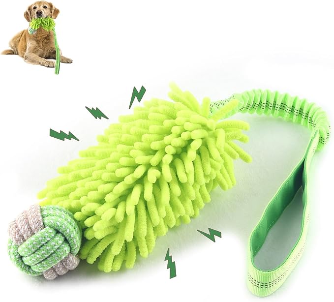 Dog Puppy Toys Dog Squeak Toys Plush Dog Toy with Dog Ropes Knots for Fun and Teeth Cleaning,Tug of War Toys, Puppy Chew Toys, Dog Rope Toys for Training Small, Large Dogs (Green, Dog Bite Ball Toy)
