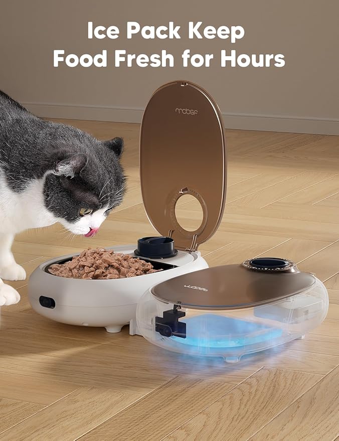 WOPET Automatic Cat Feeder, 48-Hour Programmable Pet Food Dispenser, Built-in Ice Gel Packs for Freshness – Ideal for Wet Food, Yogurt & Canned Meals – Perfect for Cats, Kittens & Small Dogs