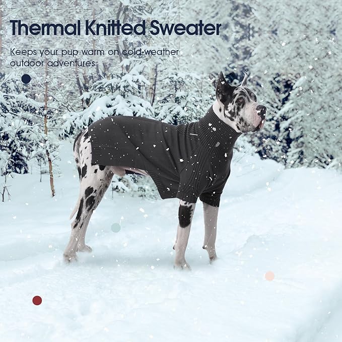 IECOii Extra Large Dog Sweater 4XL,Thermal Warm Dog Sweaters for Giant Breed Dogs,Turtleneck Knitted Knitwear for Pet Winter,Stretchy&Easy On Doggy Sweatshirt for Doberman,Great Dane(Grey,XXXXL)