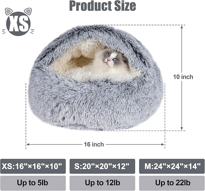 Cat Beds & Dog Bed with Cover Cave, Dog Beds for Small Dogs, Round Soft Plush Donut Calming Pet Bed for Indoor Cats or Small Dog, Washable Puppy Bed with Non-Slip Bottom-16inch